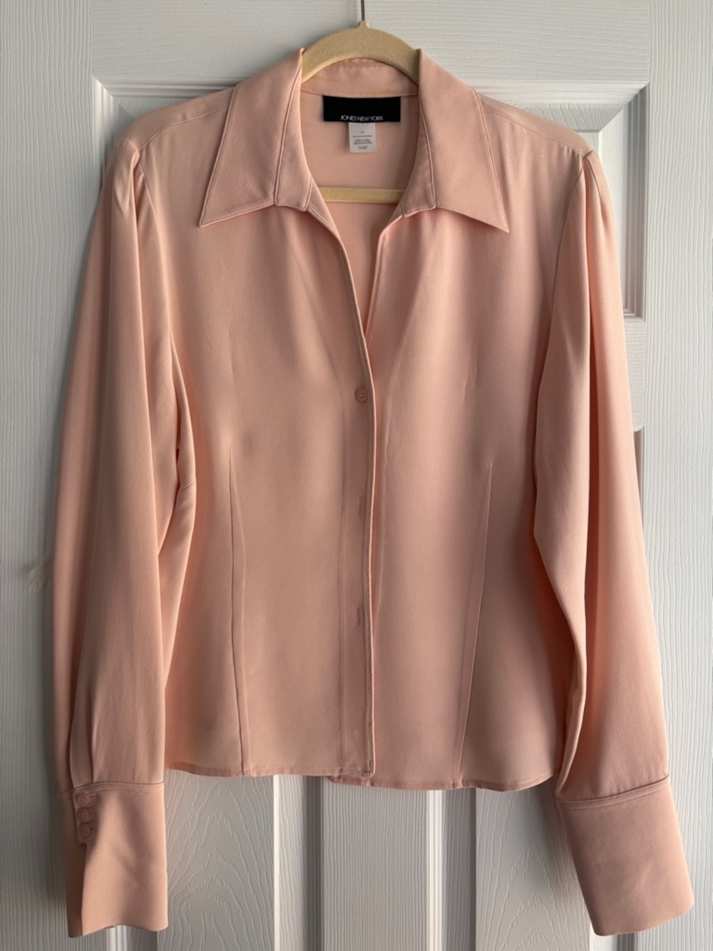 Jones of New York dusty pink silk buttoned blouse vintage long sleeves Size 14